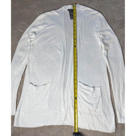 Matty M White Ribbed Cardigan Open Front Lightweight Stretch Women’s XL - Picture 4 of 11
